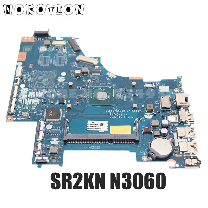 

NOKOTION CSL50 CSL52 LA-E811P 924753-601 924753-001 924753-501 For HP Pavilion 15-BS Series Laptop Motherboard SR2KN N3060 CPU
