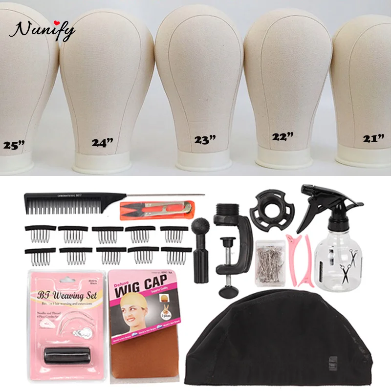 New Wig Stand Canvas Head With 50Pcs T Pins Maniquin Head Wig Making Accessories 21-25 Inch Styrofoam Heads With Table Clamp