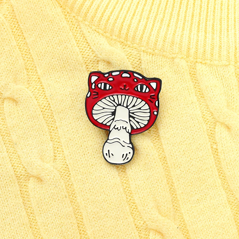 

Cartoon Red Mushroom Enamel Pin Cat Plant Brooches Backpacks Lapel Pin Cute Metal Badge Jewelry Gift for Friends 2021 Wholesale
