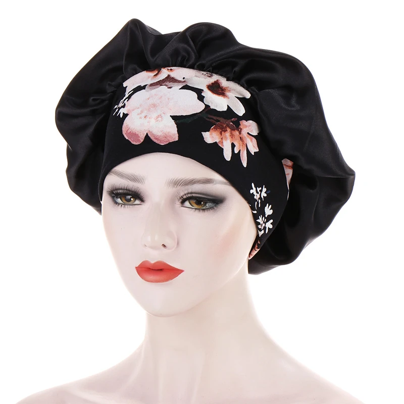 

Unisex Adults Satin Hair cap Nightcap Wide-brimmed Floral Sleeping Cap Shower Cap Silk Bathing Hats For Bathroom For All Seasons