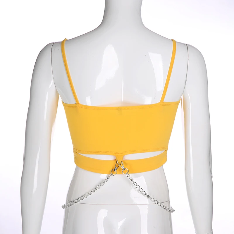 

Moto & Biker Punk Hollow Out Crop Top Camisole Letter Print Metal Chain Sexy Tops For Women Clubwear Holiday Clothes