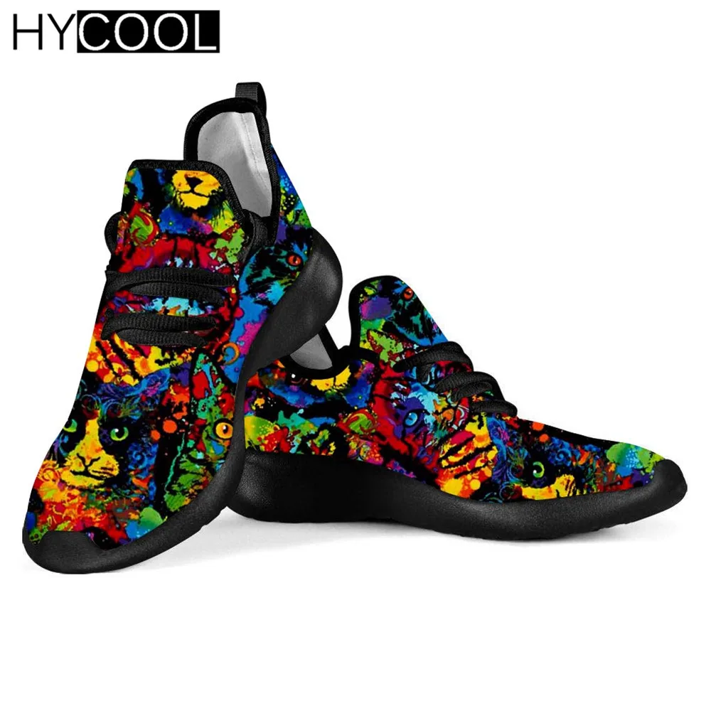 HYCOOL-Zapatillas deportivas para correr para hombre y mujer, zapatos ligeros con estampado de pintura al óleo de gato, para caminar, informales, para exteriores