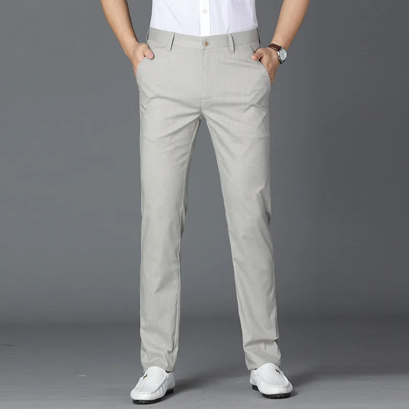 

Cotton linen business casual pants men's 2021 spring and summer new youth thin elastic straight pants men's wear