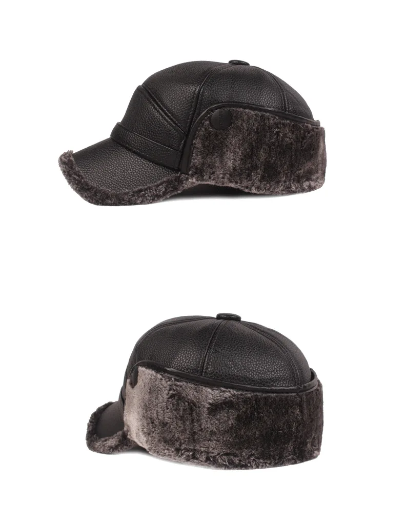 HanXi Winter Men Earflaps Baseball Cap Warm Leather Thicker Snapback Cap Men Father's Hats Ear Faux Fur Protection Casquette