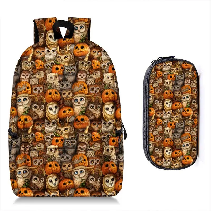 Рюкзак с принтом ведьмы и тыквы на Хэллоуин + сумка для карандашей девочек