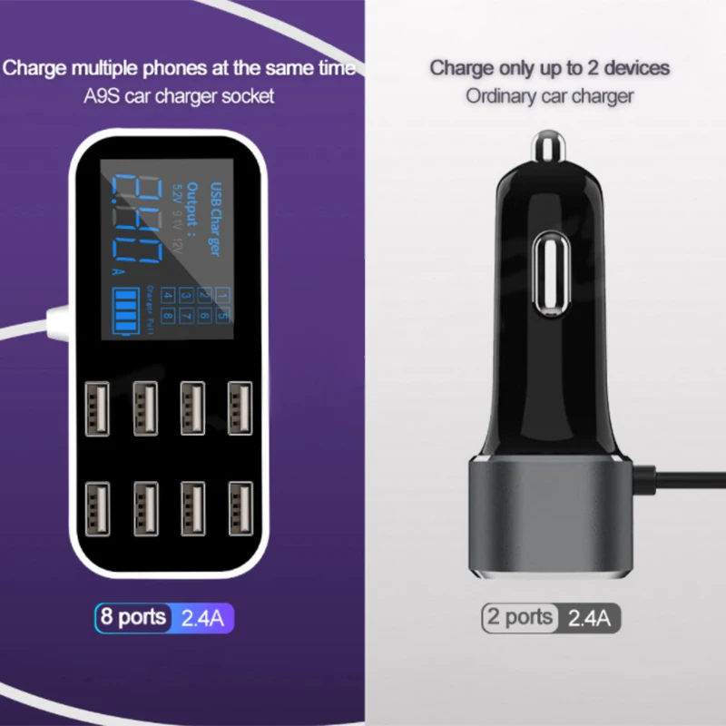 Автомобильное зарядное устройство с 8 USB-портами 40 Вт 2 4 А | Электроника