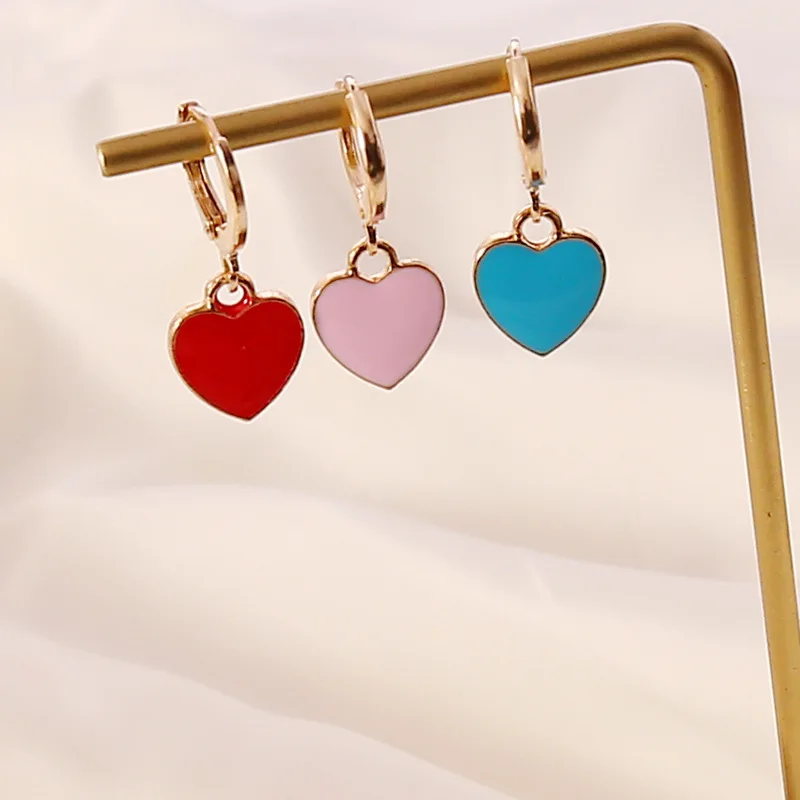 

Korean Sweet Heart Earrings For Women Girls Candy Color Cute Hoop Earrings Minimalist Fashion Wedding Earrings Charms Jewelry