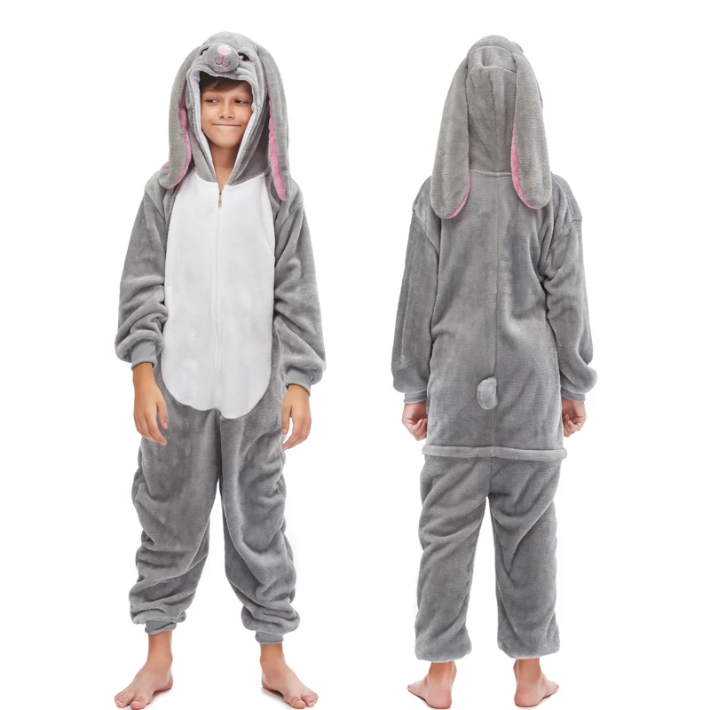 LiuMang Rabbit 20 NEW kids kigurumi animal dinosaur unicorn pajamas set winter hooded soft Stitch Christmas sleepwear kids girls boys jumpsuit - Цвет: LiuMang Rabbit