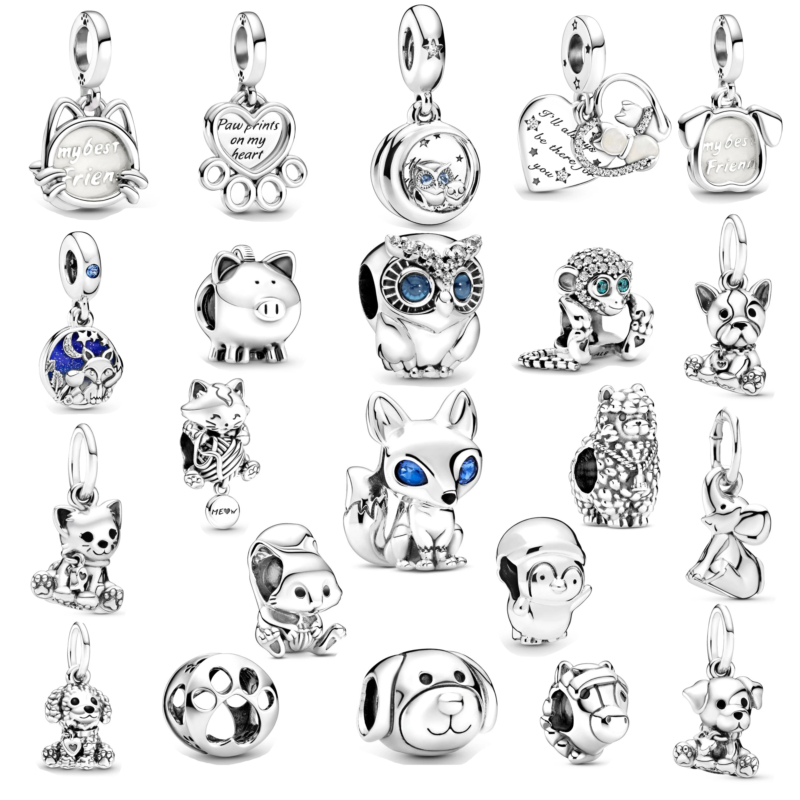 

Jewelry for Women Designer Bangle Fit Original Animal Cat Dog Pig Pandora DIY Feminino Charm Beadeds 925 Sterling Silver Bead