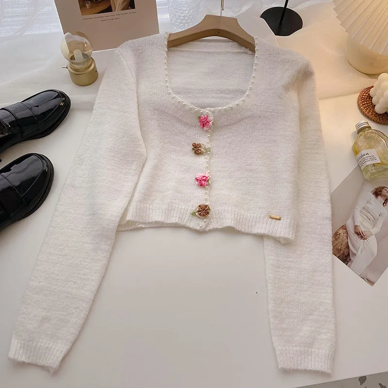 Женский винтажный Кардиган с длинным рукавом трикотажный свитер трехмерными