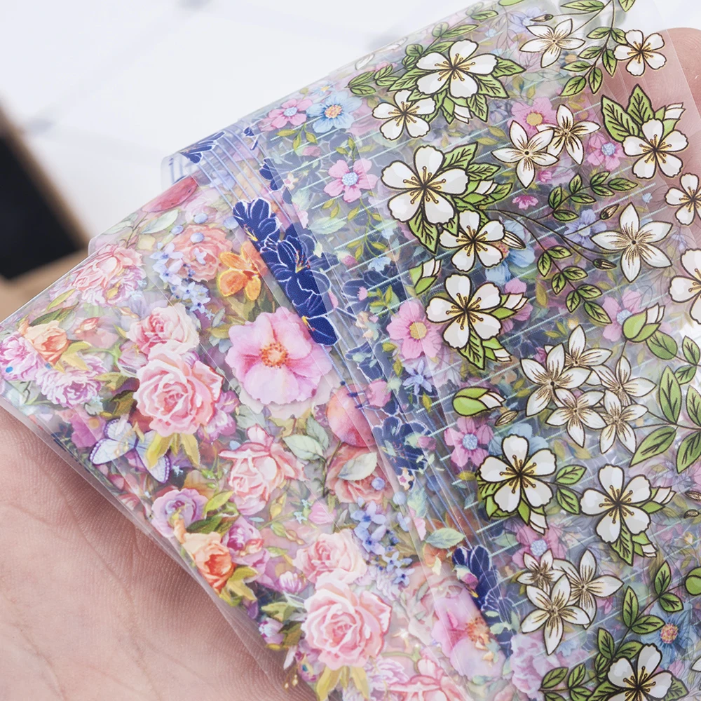 

10/20/8Pcs Fashion Nail Foil Stickers Set Women For Nails Rose Blue Flowers Art Stick Decals Transfer Sticker Decoration DIY