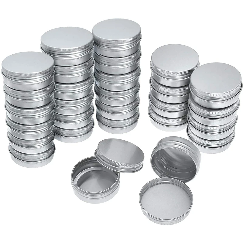 

100Pcs 5g 10g 15g 20g 30g 50g Empty Silver Aluminum Tins Cans Screw Top Round Candle Spice Tins Cans with Screw Lid Containers