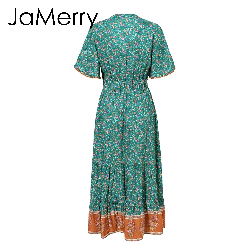 Женское платье с коротким рукавом JaMerry длинное пляжное из хлопка принтом в