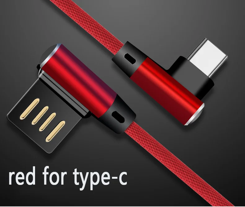 red for type-c 1 м 2 м двойной локоть под углом 90 градусов; реверсивное USB кабель с нейлоновой оплеткой зарядный кабель для синхронизации данных и быстрой шнур зарядного устройства для Кабель с разъемом Micro USB type-c для iphone - Цвет: red for type-c