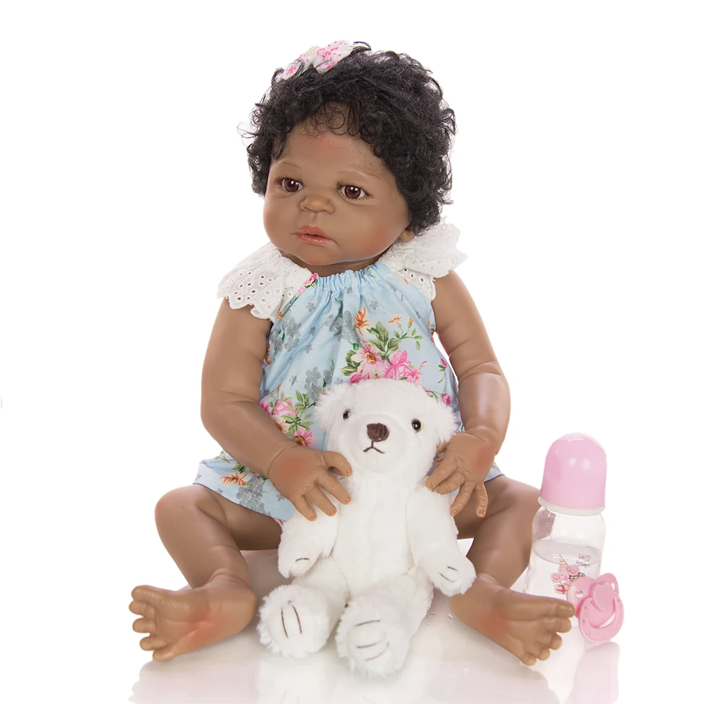 

Black Baby doll African American babies lifelike 23“ full silicone vinyl reborn girl dolls toys for children gift bebe reborn