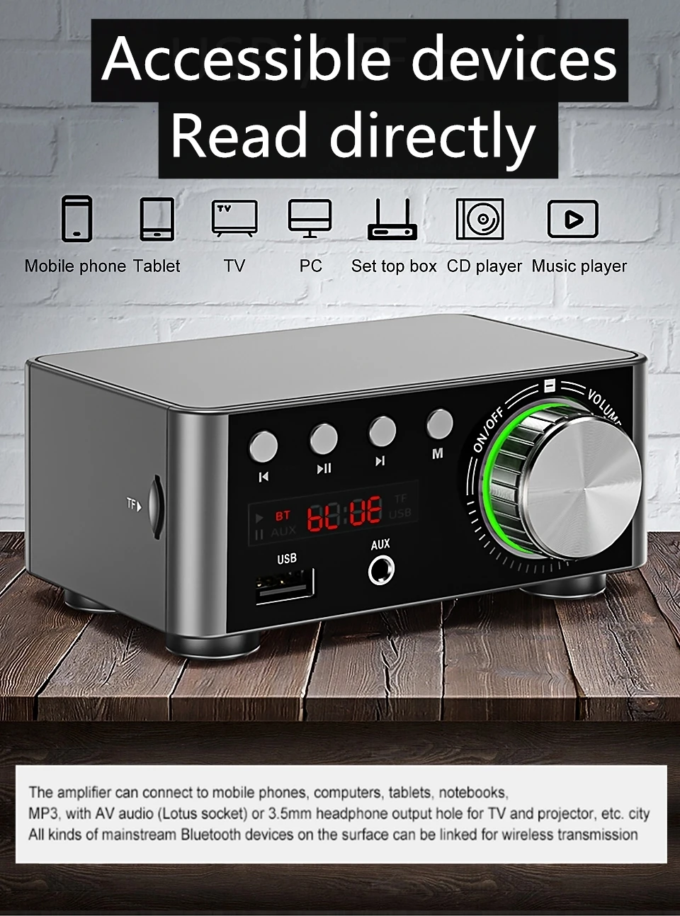 2x50 Вт TPA3116 Класс D bluetooth 5,0 HIFI стерео усилитель HIFI поддержка USB TF карты RCA AUX USB палка MP3