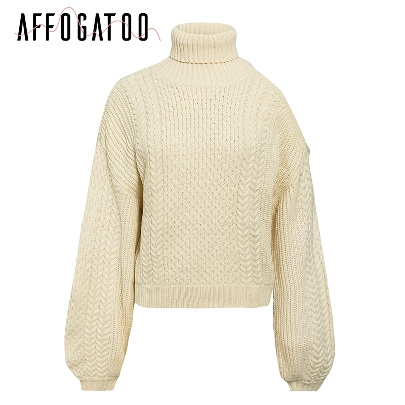 Afogatoo Повседневный уличная водолазка женский свитер с пышными рукавами короткий