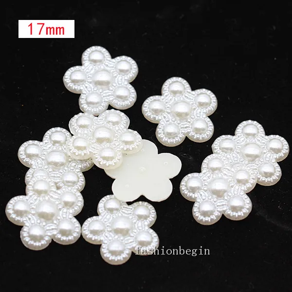 100p 17mm flower Имитация жемчуга цвета слоновой кости для скрапбукинга, украшения для рукоделия, украшения для ногтей, изготовление свадебных открыток, сшитые бусины для одежды, разные формы - Цвет: 100p 17mm flower