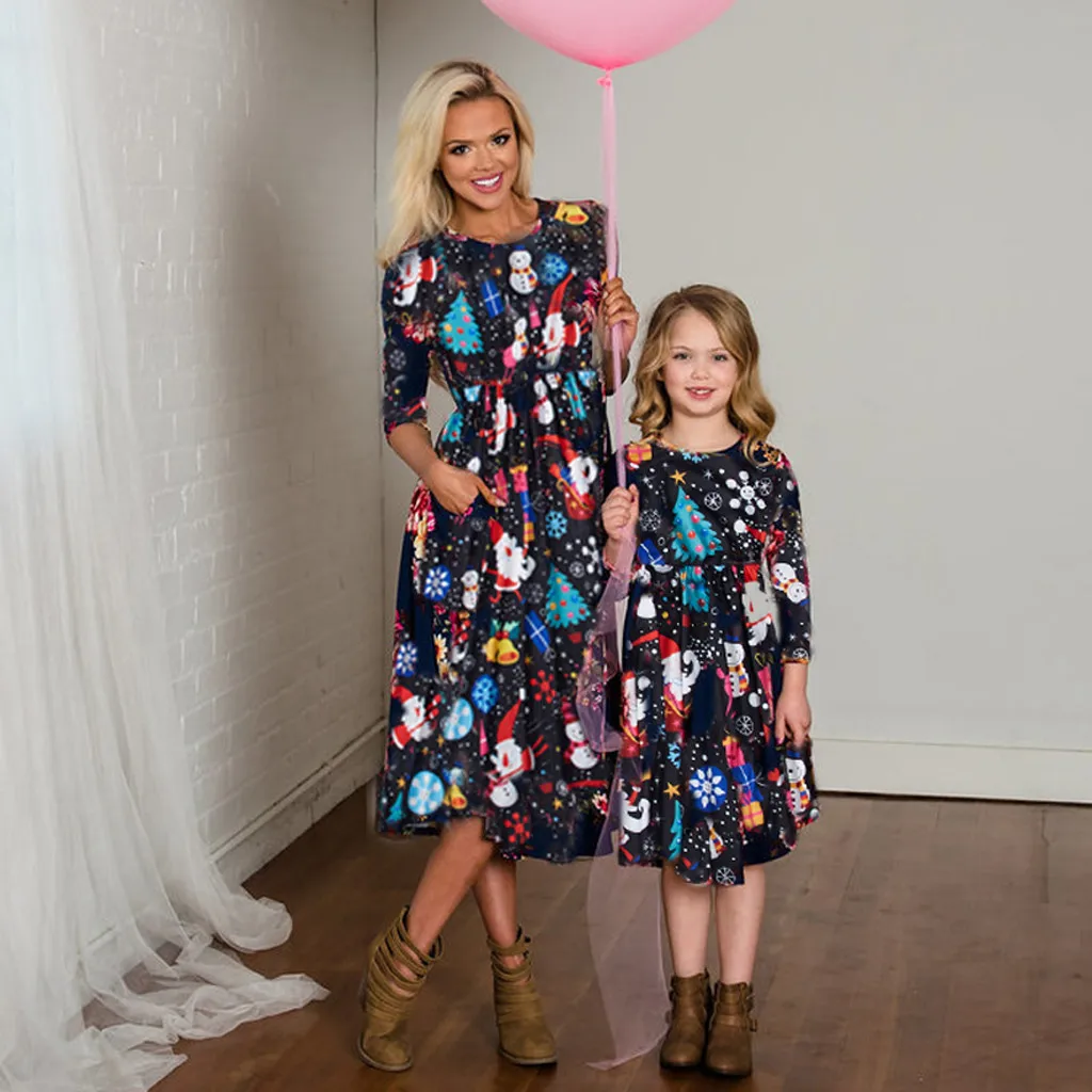 Рождественское детское рождественское платье с мультяшным принтом для девочек