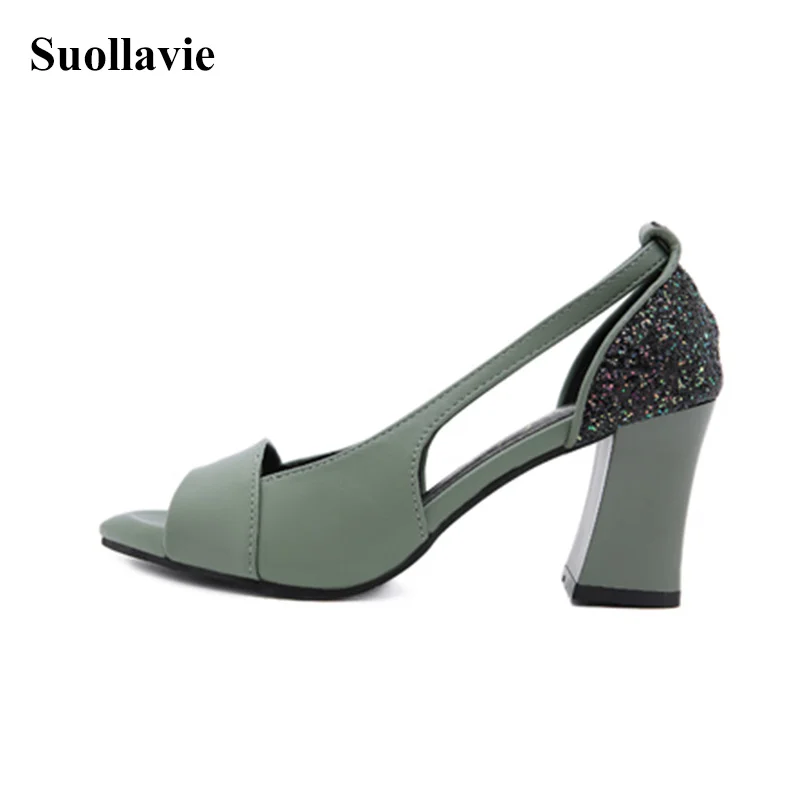 

Suollavie hot leisure slingback shoes women Fashion sandals ladies shoes women chunky heel bling female pumps high heels office
