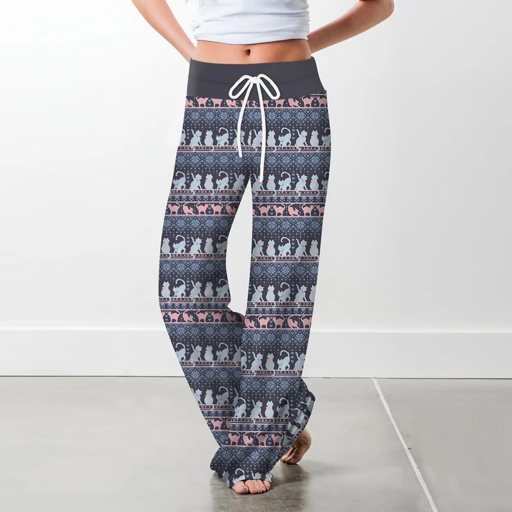 

OneLineFox 3D Printed Leaves Flowers Christmas Wide Leg Pants Jogger Trousers High Waist Casual Woman Pant Streetwears Capris