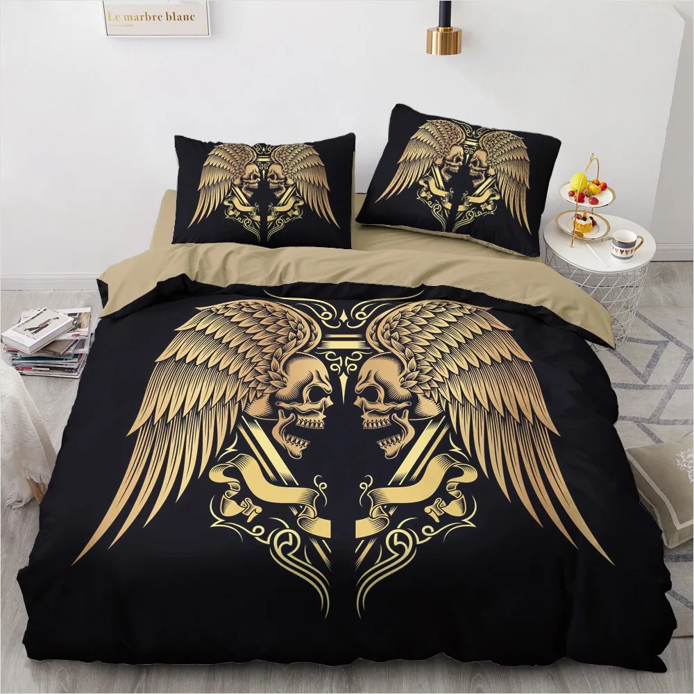 

3D Modern Quilt Cover Set Custom Designs Skull Bed Pillow Slips King Queen Super King Twin Size 180*200cm Black Bedclothes