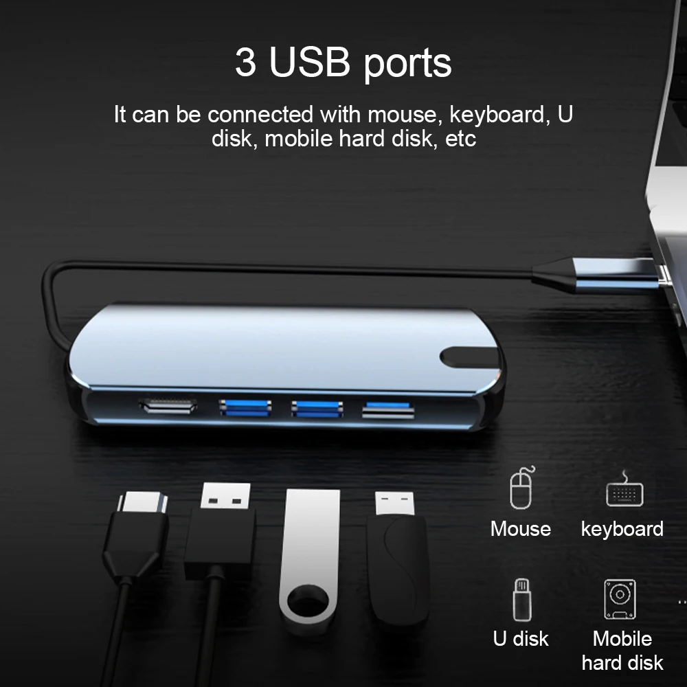 

1908 8 in 1 Type C Hub 4K 1080P HDMI-Compatible RJ45 1000M Network Card USB C Hub Adapter for Computer/Android Phone