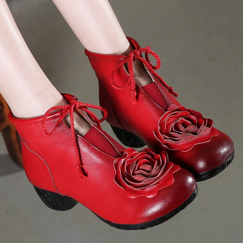 Женские ботильоны из воловьей кожи GKTINOO Зимние ручной работы на высоком каблуке в