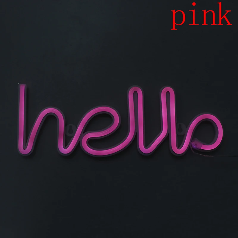 Розовый Ночник неоновый Алфавит Hello неоновые огни для дня рождения Свадебная вечеринка спальня настенный Декор ночник - Испускаемый цвет: Розовый