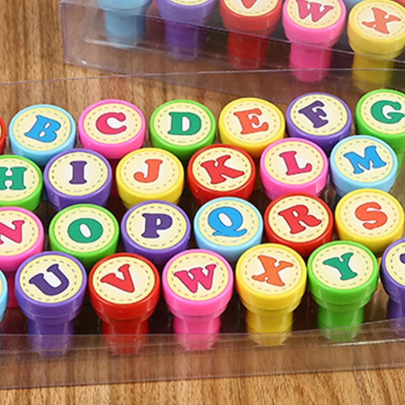 

26 Pcs Alphabets Round Stamp Seal Self Inking Scrapbooking Plate Ink Pad Stamper