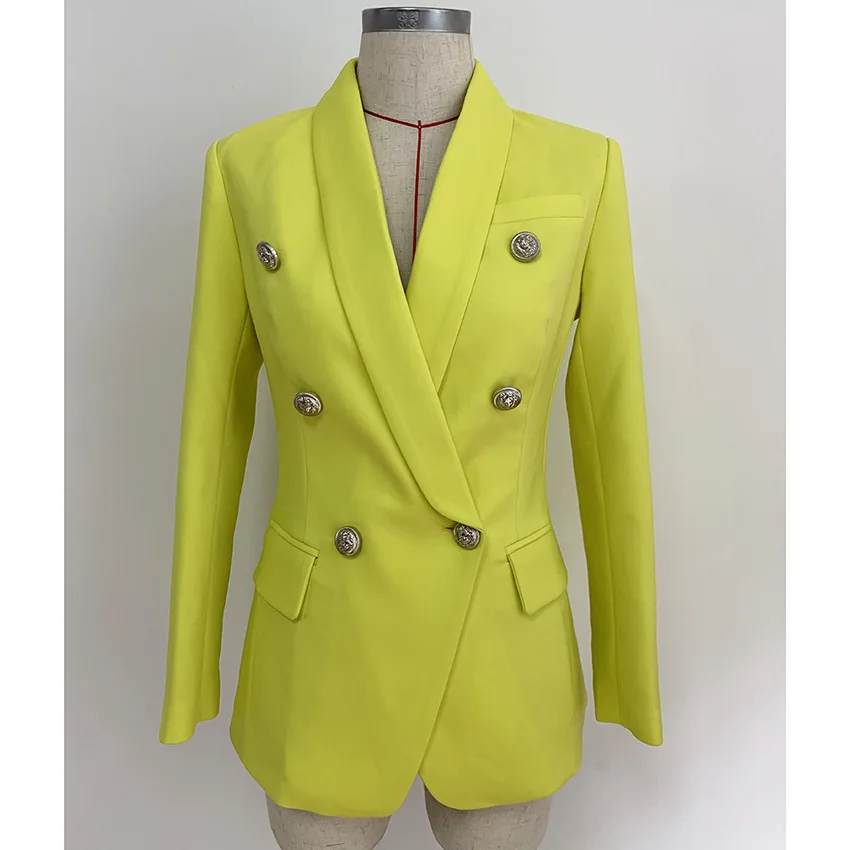 

2021 Women's Coat Lion Head Metal Button Double Breasted Green Fruit Collar Medium Length Suit
