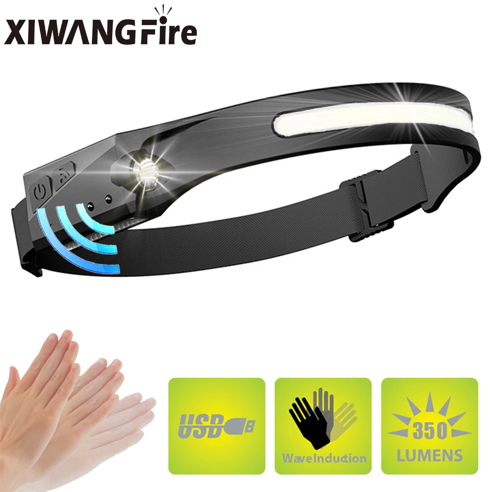 

New Style Induction Headlamp Silicone COB LED Headlight with Built-in Battery Flashlight USB Rechargeable Head Lamp Torch
