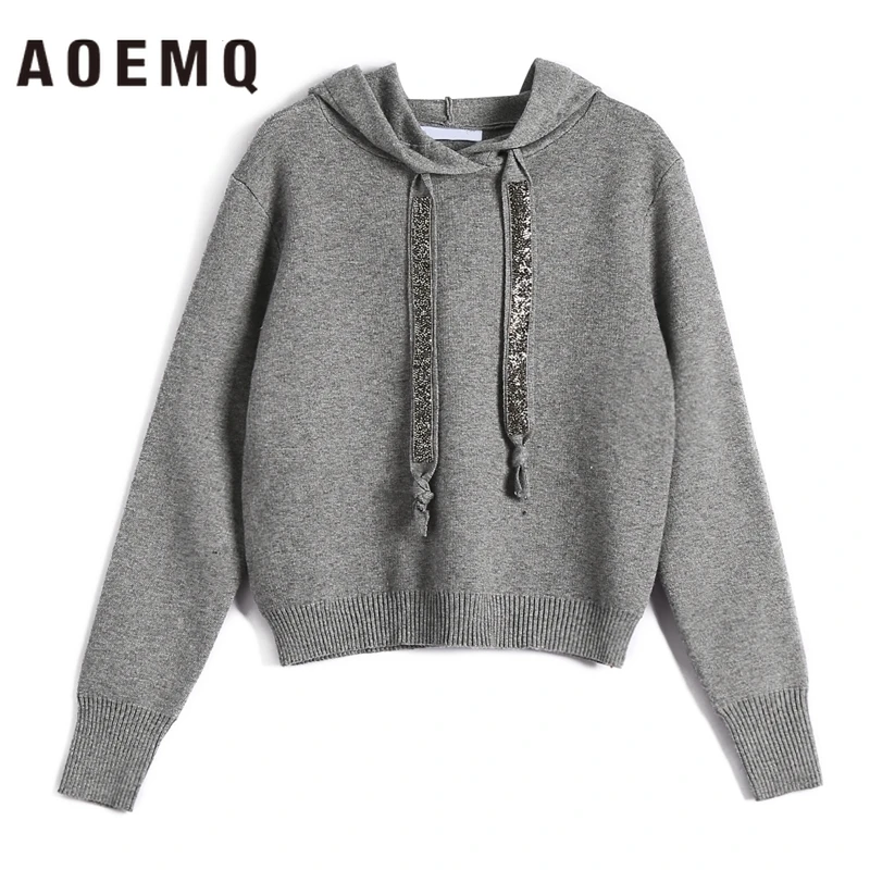 AOEMQ Повседневный свитер 4 однотонных цвета осенний спортивный с капюшоном