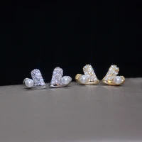 asymmetrical pearl zircon heart stud earrings women 14k real gold plating sweet anniversary jewelry