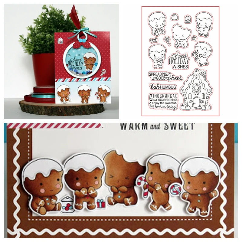 

Gingerbread Spreading Good Cheer Clear Stamps For DIY Card Making Gingerbread+Phrases Kids Transparent Silicone Stamp new 2019