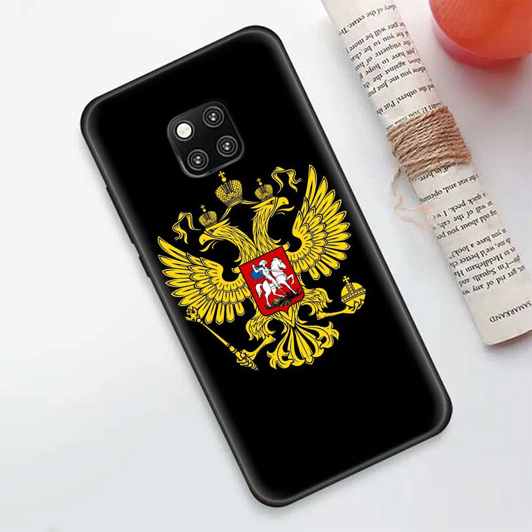 Soft silicone Cover for Huawei Mate 10 20 30 Pro Lite Y6 Y7 Y9 Prime Y5 Black Phone Case Russia Flag coat of arms | Мобильные