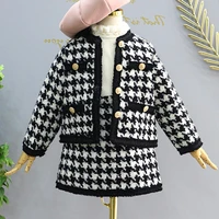 girls sets childrens clothing autumn winter new plaid korean student suit knit cardigan sweater short skirt 2pcs kids outfits