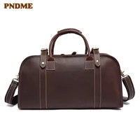 vintage genuine leather mens handbag travel bag casual natural cowhide large capacity luggage bag weekend shoulder duffel bag