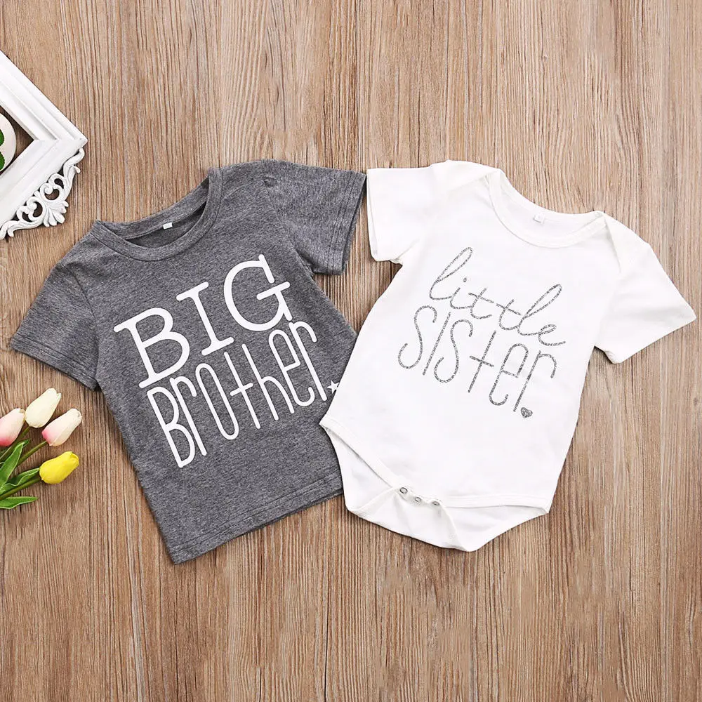 

Toddler Kids Baby Boys Girls Big Brother Tops T-shirt Little Sister Romper