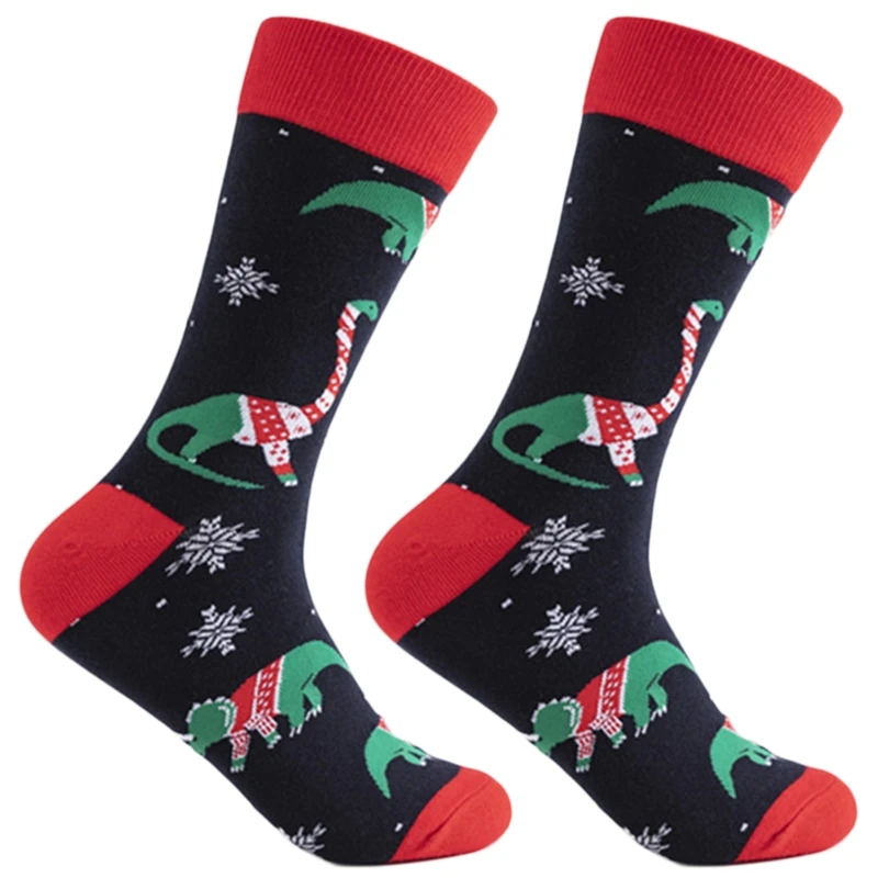 

Men Christmas Holiday Cotton Crew Socks Colorful Santa Dinosaur Print Stockings X5XD