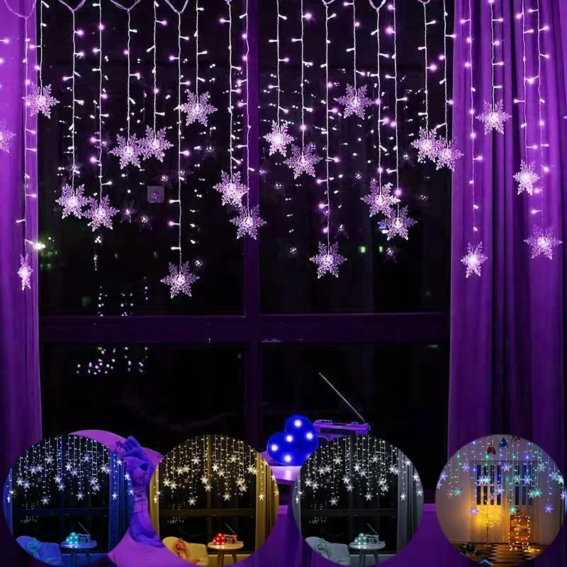 

Christmas Snowflake LED String Lights Flashing Fairy Lights Curtain Lights Fancy Holiday Party New Year Decoration