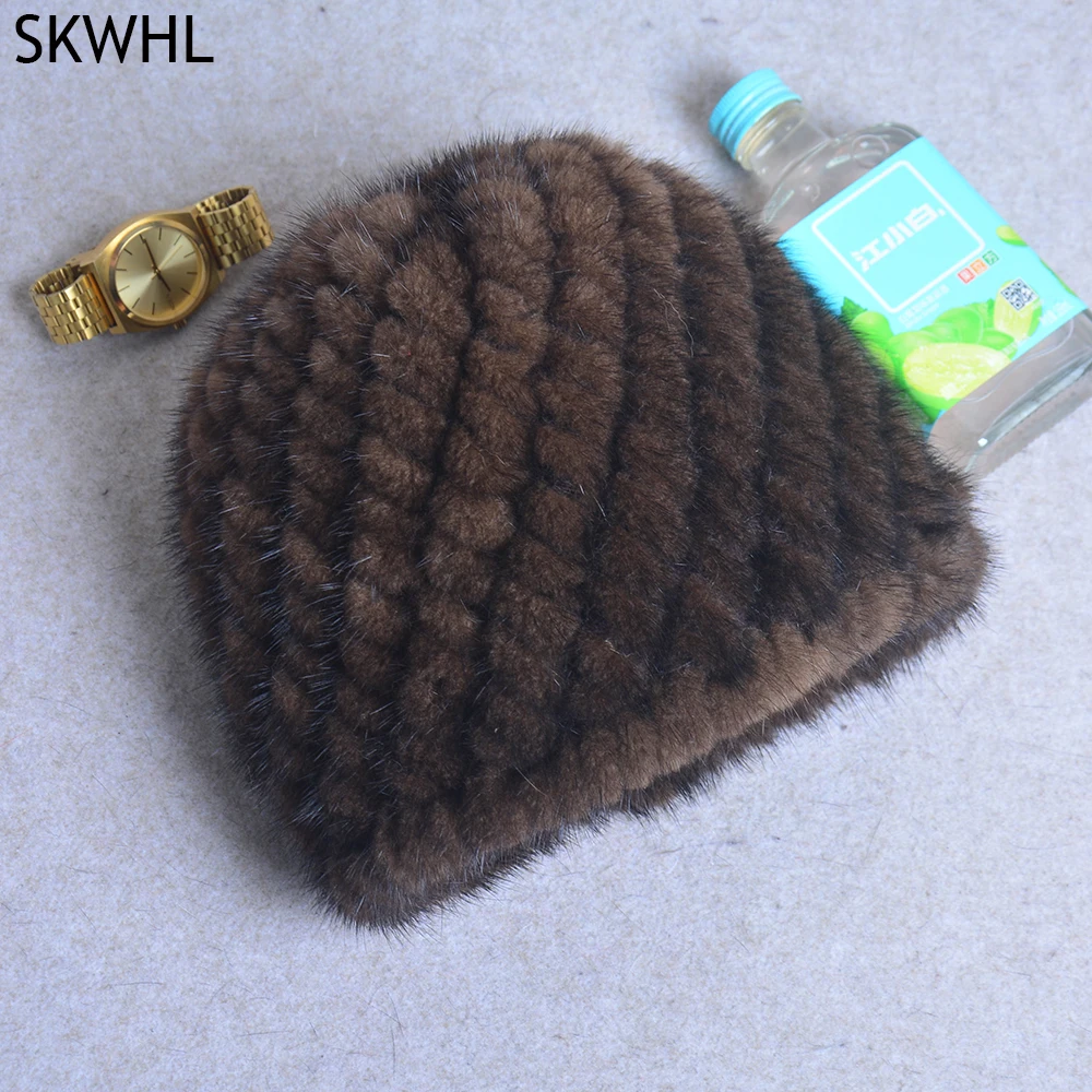 

Hot Sale Real Mink Fur Hat Luxury Women Winter Knitted Mink Fur Beanies Cap Handmade New Thick Female Warm Real Mink Fur Cap