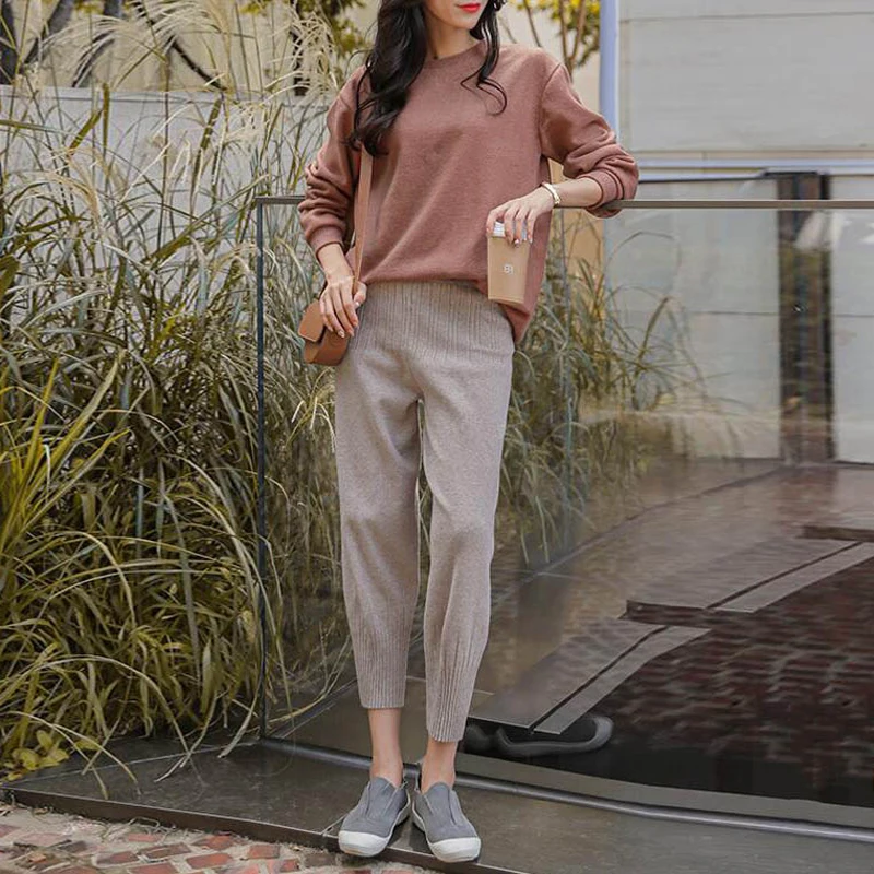 BGTEEVER зимний толстый женский свитер брюки полосатые вязаные высокая талия