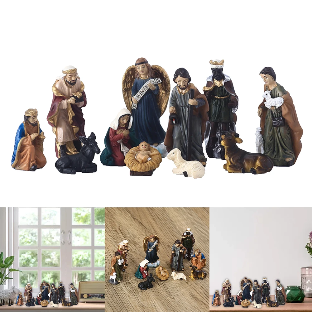 

11Pcs Resin Nativity Scene Figurine Set Christ Birth of Jesus Ornament Tabletop Crafts Accessories Xmas Decor Gifts