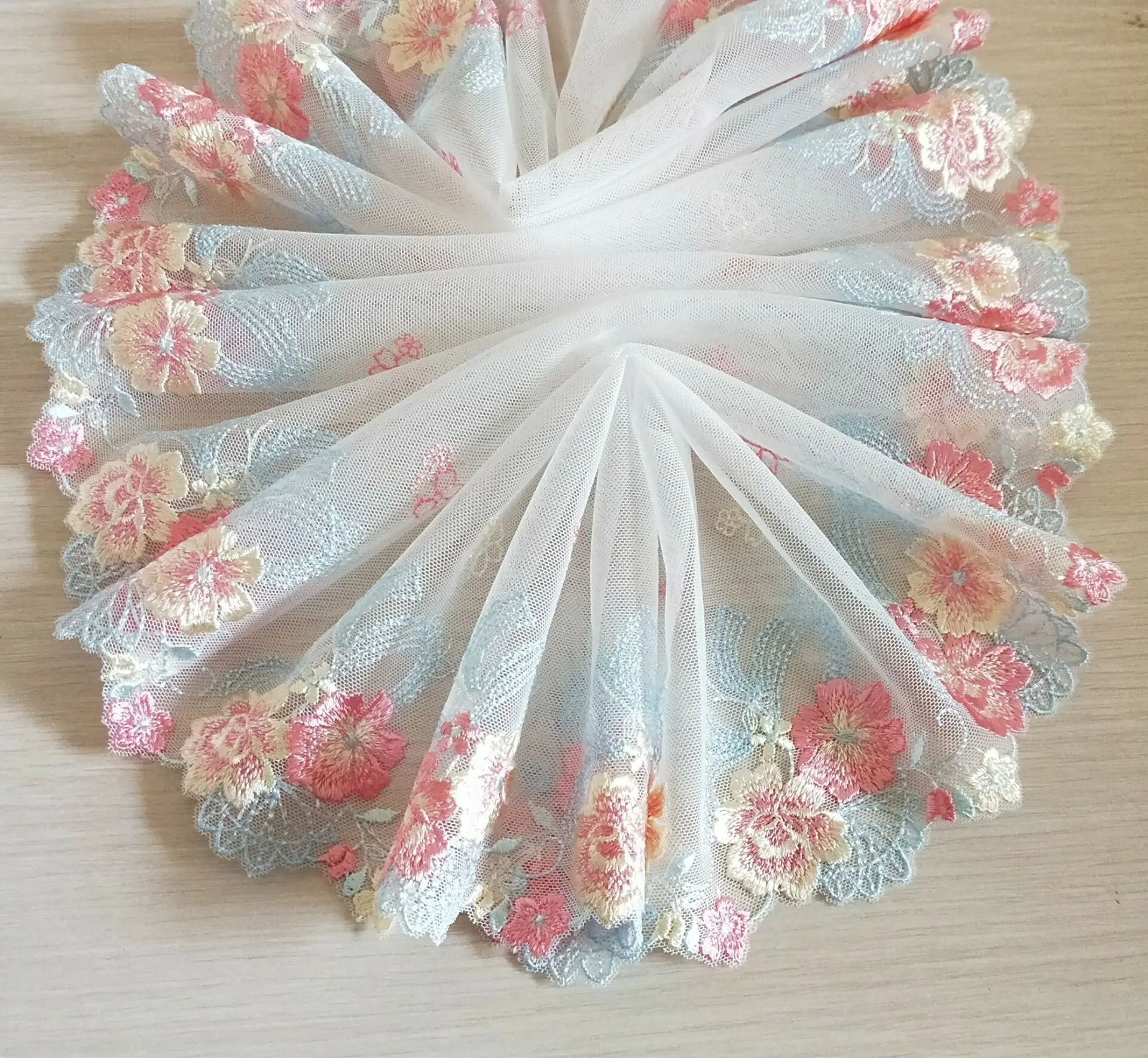 Великолепная Тюлевая кружевная отделка синие розовые цветы Цветочная вышитая