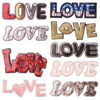 iron on letters love red gold sequins patch briefcase badges english embroidery patches appliques for clothes for needlework