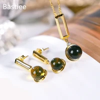 bastiee mexican amber 925 sterling silver jewelry sets for women neclace pendants golden plated stud earrings luxury gifts