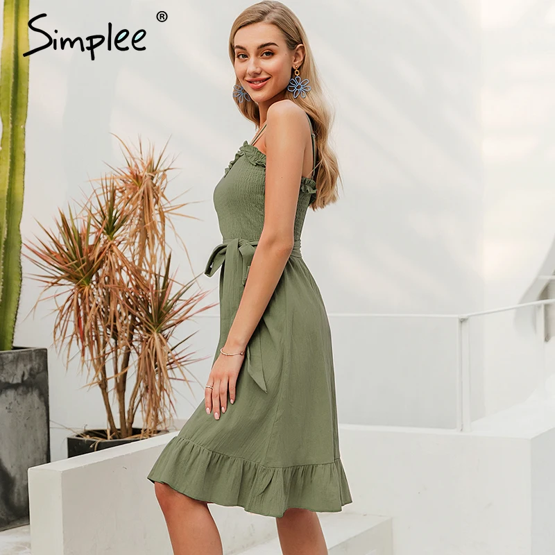 Женское хлопковое платье Simplee с рюшами привлекательное элегантное без рукавов