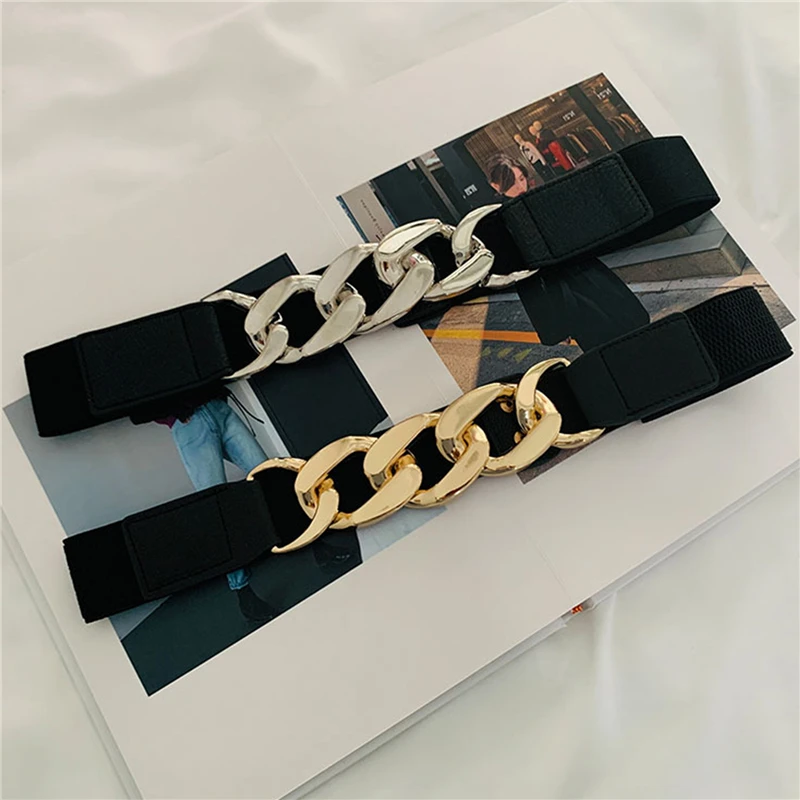 

Gold Chain Belt Elastic Silver Metal Waist Belts For Women High Quality Stretch Cummerbunds Ladies Coat Chain Belt Waistband