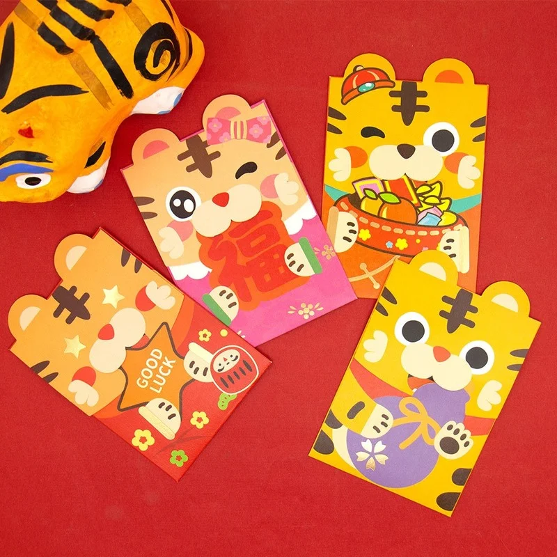 

2022 новогодний милый мультяшный Тигр красный конверт детские счастливые деньги Весенний фестиваль красный пакет для детей китайский фестив...